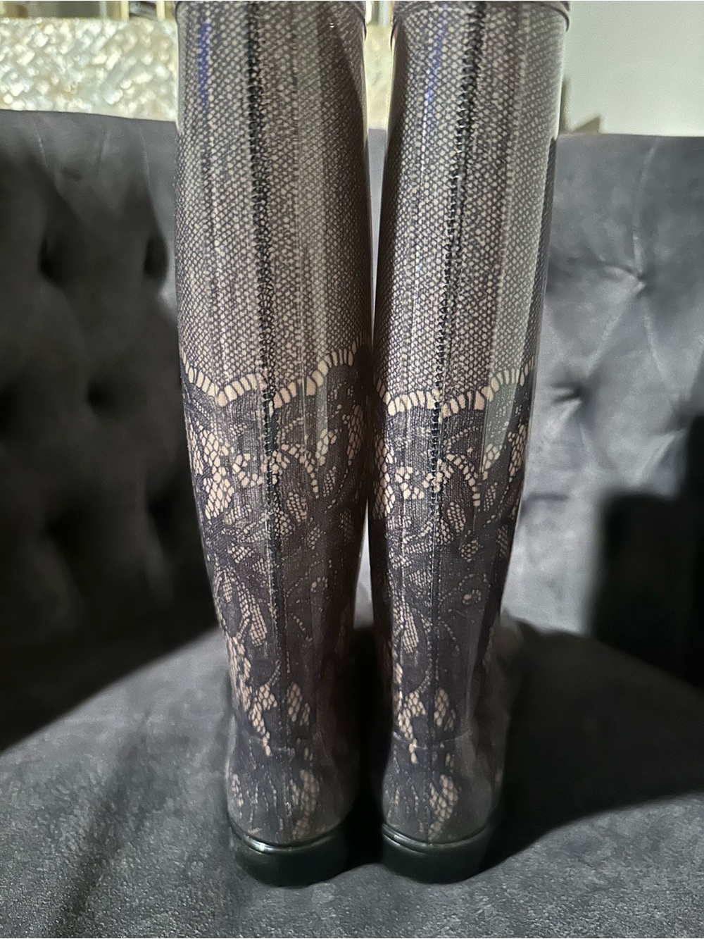 Valentino Garavani Black Lace-Effect Rain Boots New Never Worn With Original Box View 4